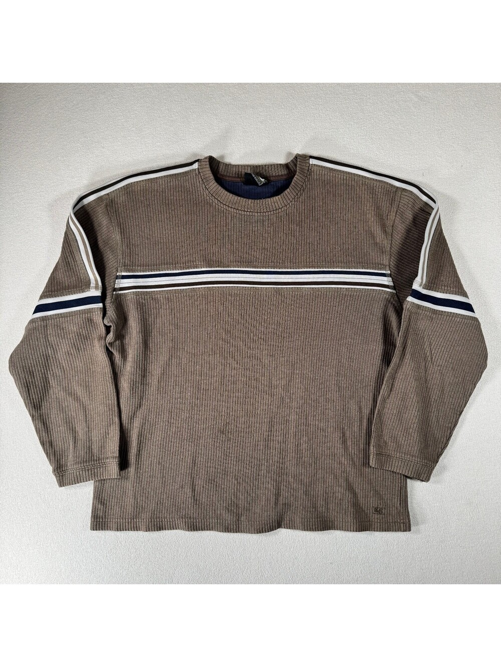 Vintage Y2K XG Brown Ribbed Knit Pullover Sweatshirt Striped Detailing Large